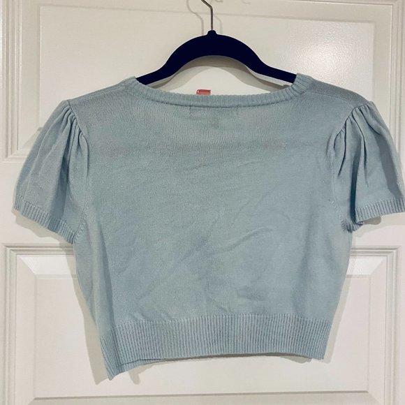 Light Blue Shrug Cardigan Crop Button Down Sweater - Picture 2 of 4